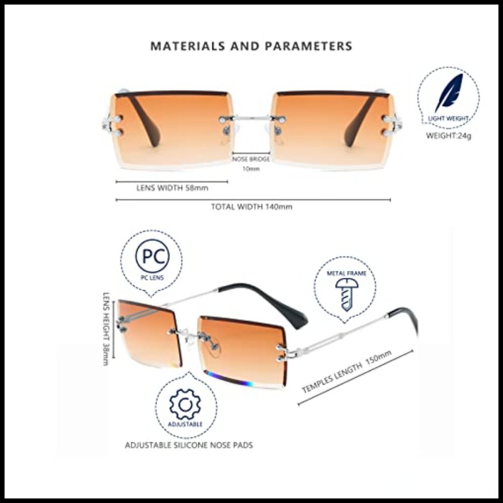 Retro Rimless Sunglasses Rectangle Frame Vintage … - image 5